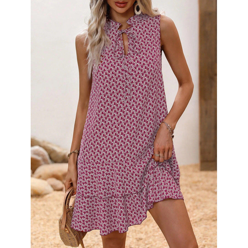 💃Women's Geometric Print Bow Dress
