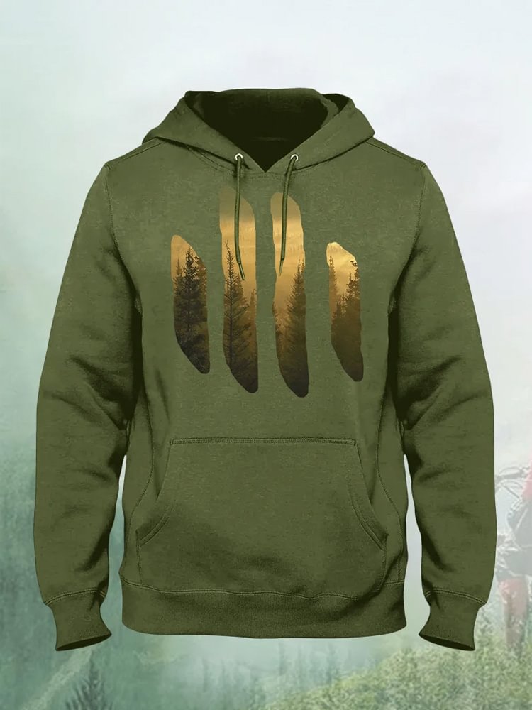Forest Printed Casual Drawstring Hoodie