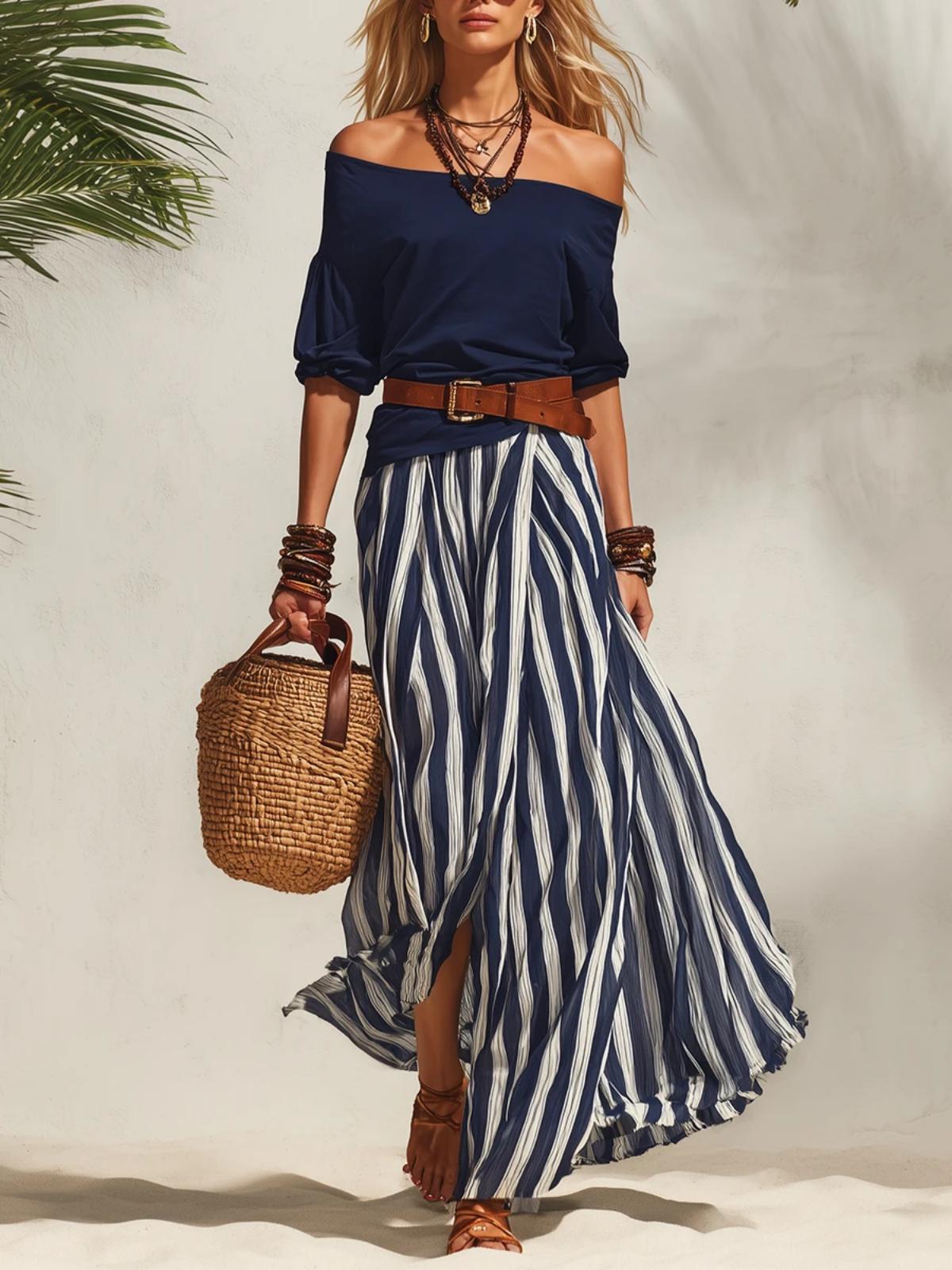 Striped Maxi Skirt Set