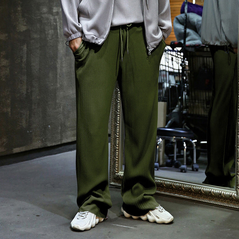 Fashion Men's Drawstring Pants Mid Waist Straight Leg Long Pants