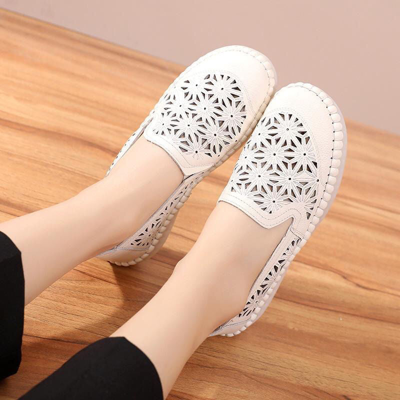 Comfortable Soft Bottom Breathable Non-Slip Engraved Retro Ladies Leather Shoes