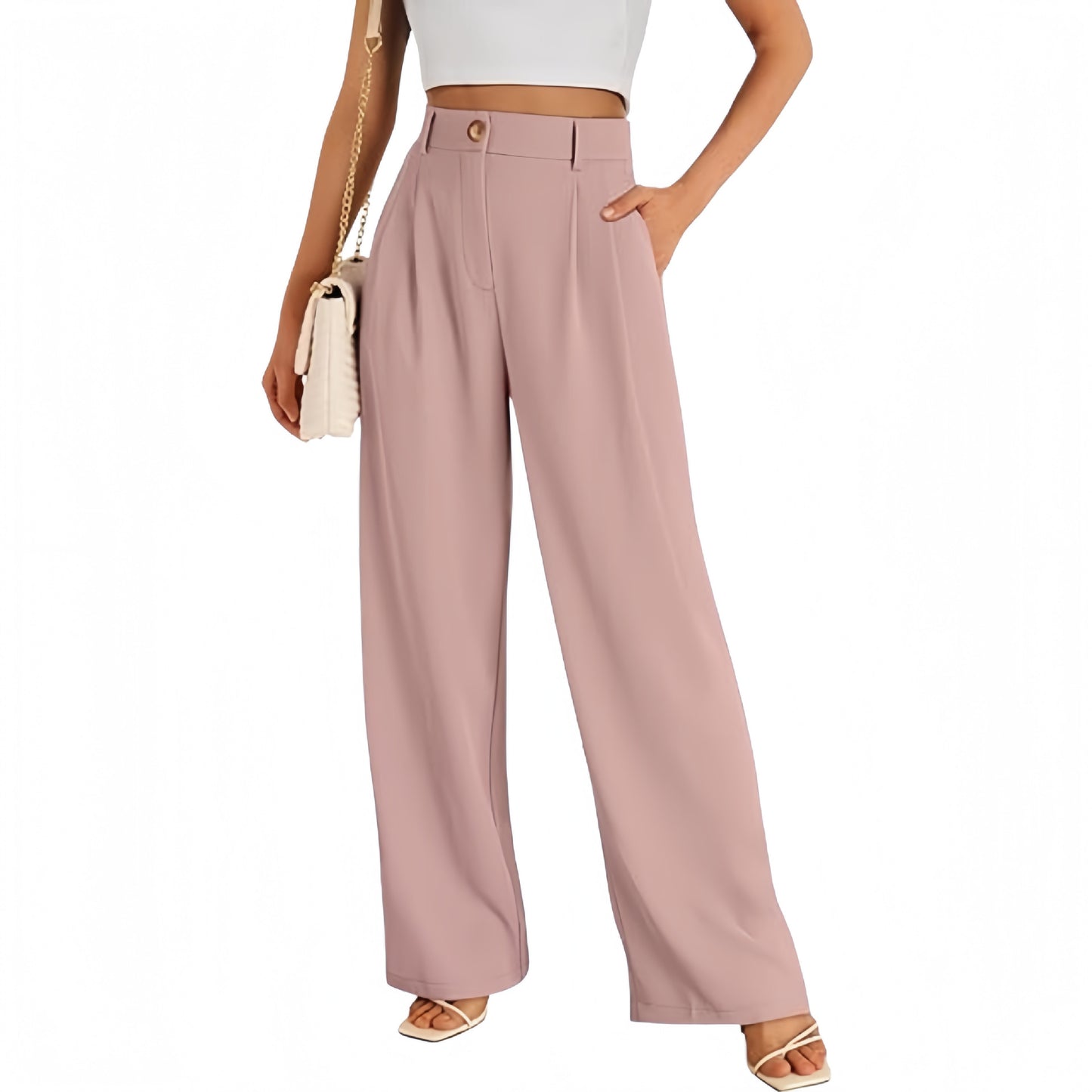 Women's Casual High-Waist Straight Leg Trousers