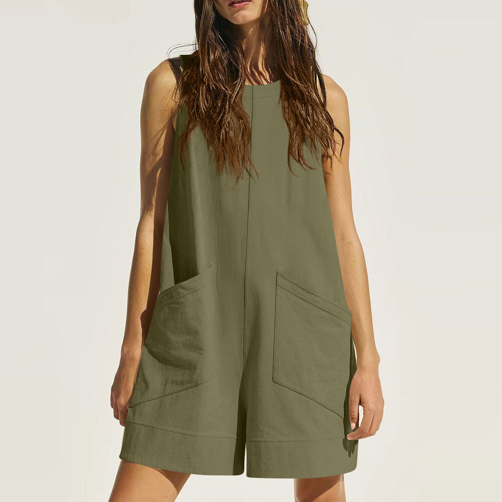 New Women's Casual Jumpsuit Stretch Sleeveless Shorts Jumpsuit