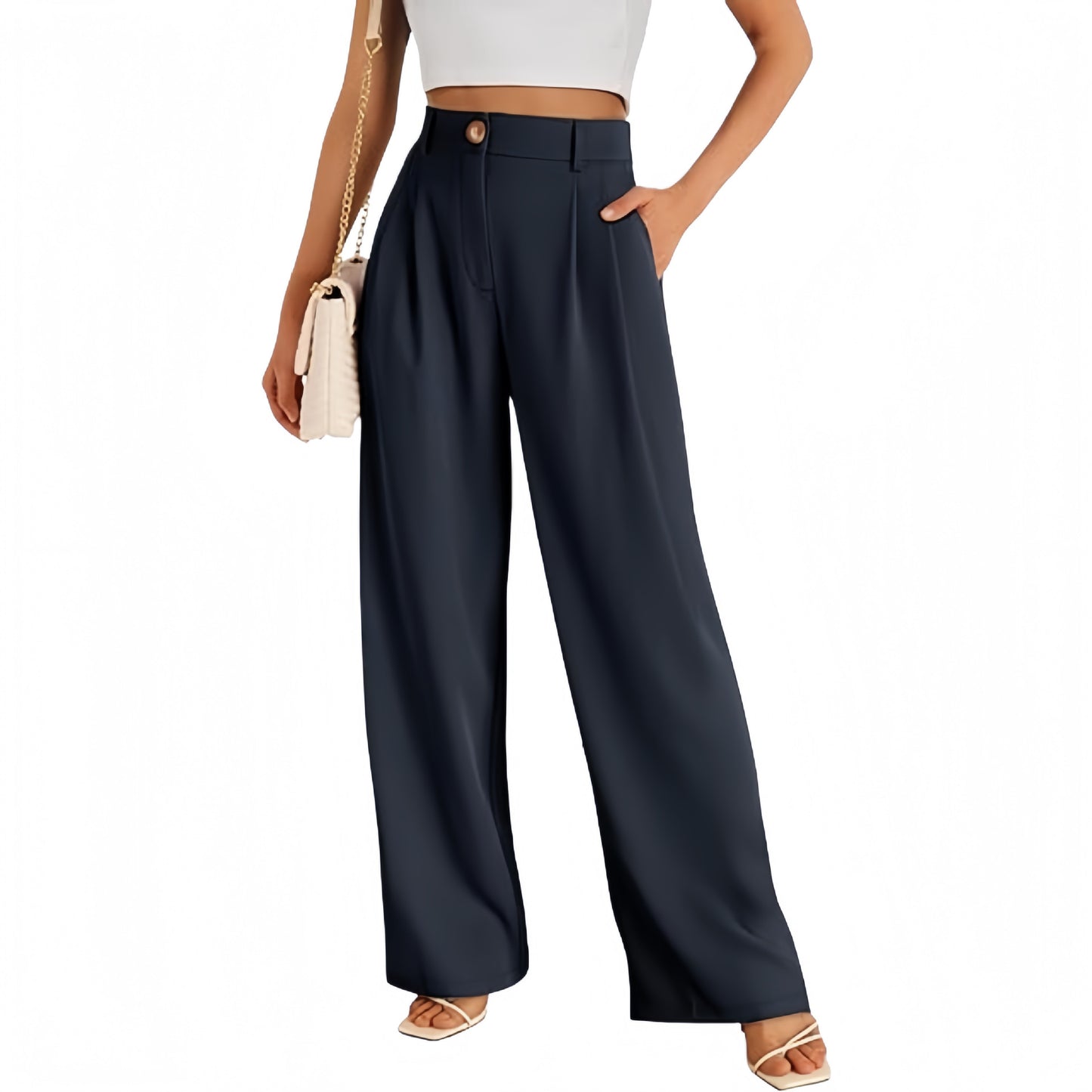 Women's Casual High-Waist Straight Leg Trousers