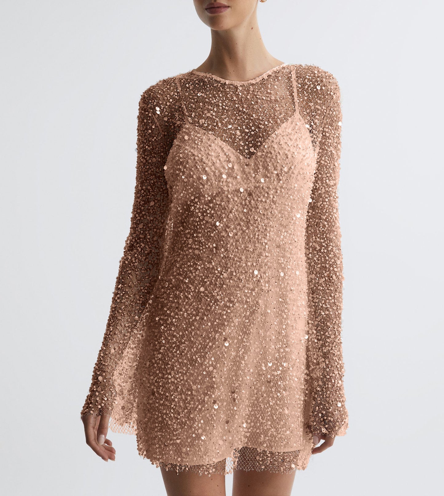 Crystal Embellished Gauze Mini Dress