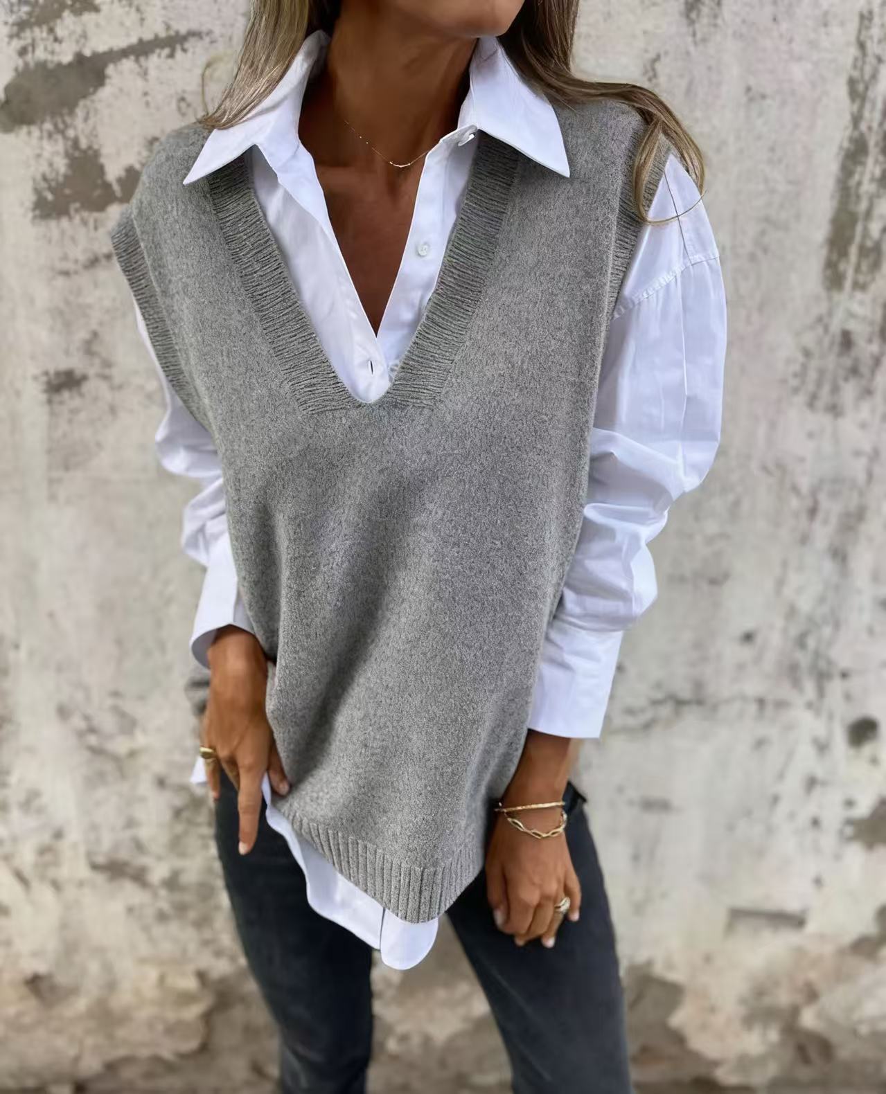 Women's Casual V-Neck Knit Sweater Vest