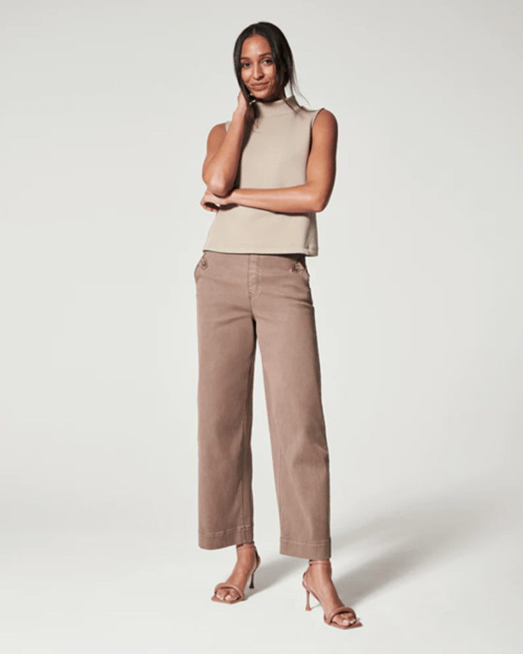 Women stretch twill cropped wide leg pant