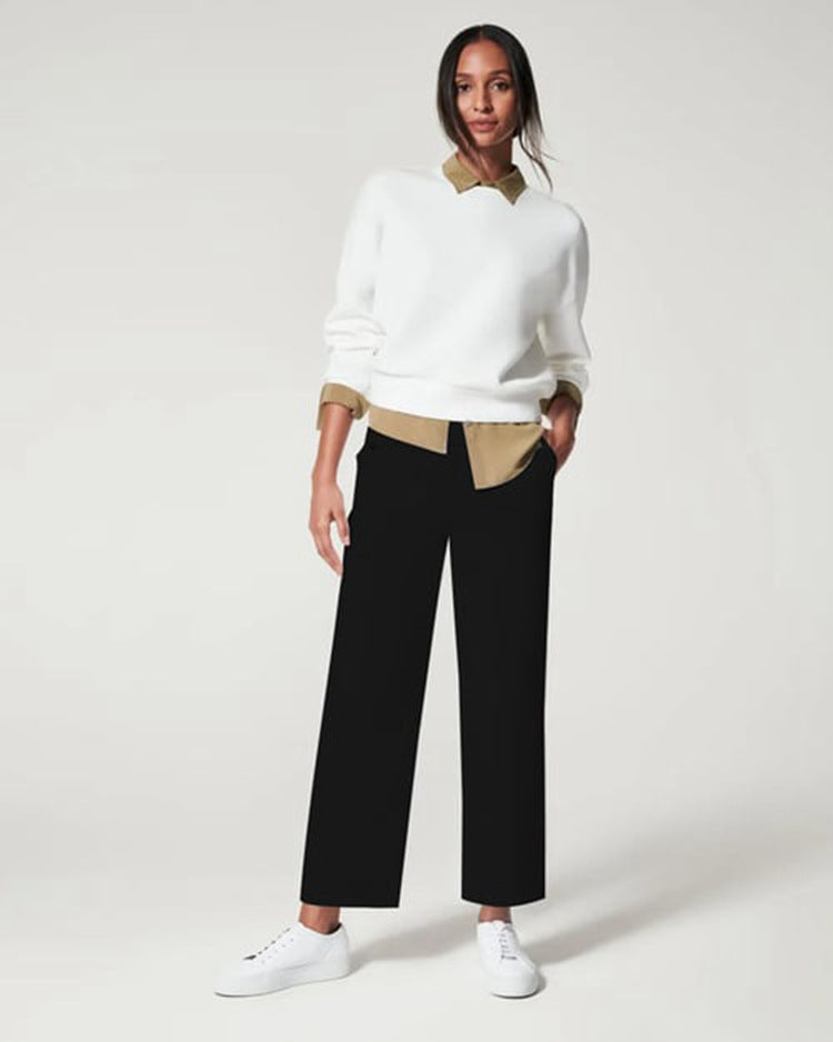 Women stretch twill cropped wide leg pant