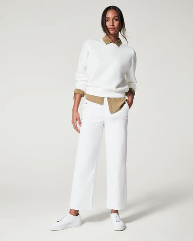 Women stretch twill cropped wide leg pant