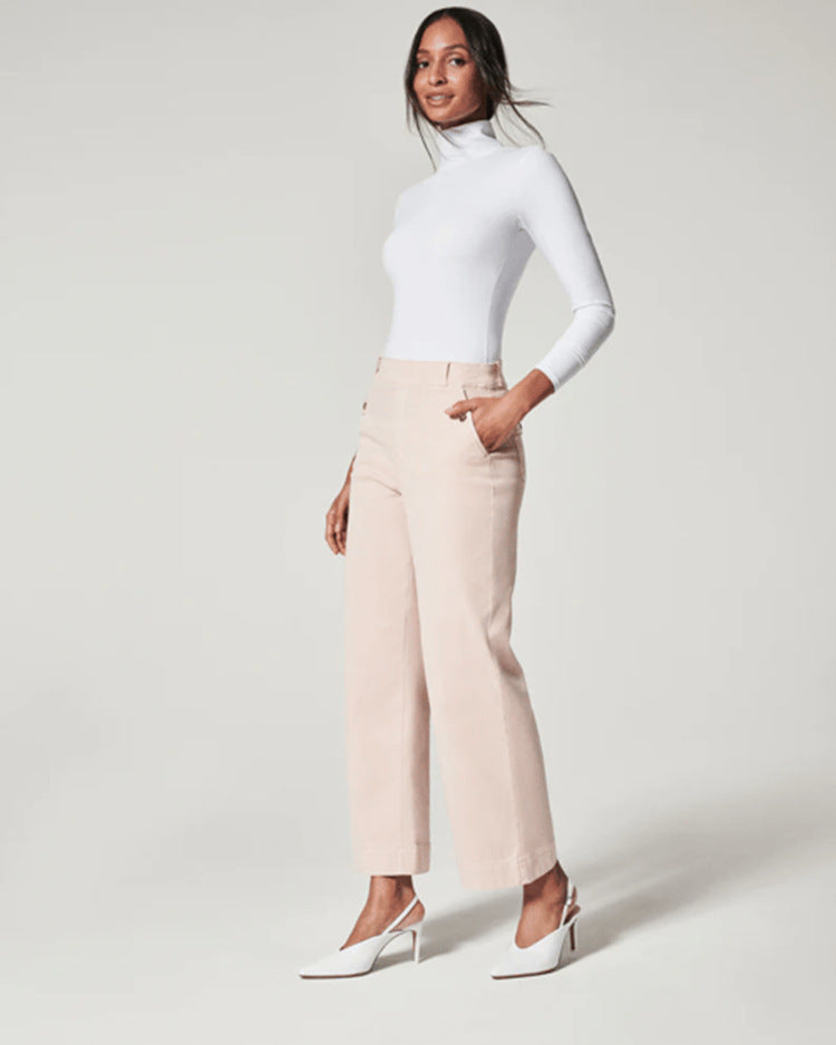 Women stretch twill cropped wide leg pant