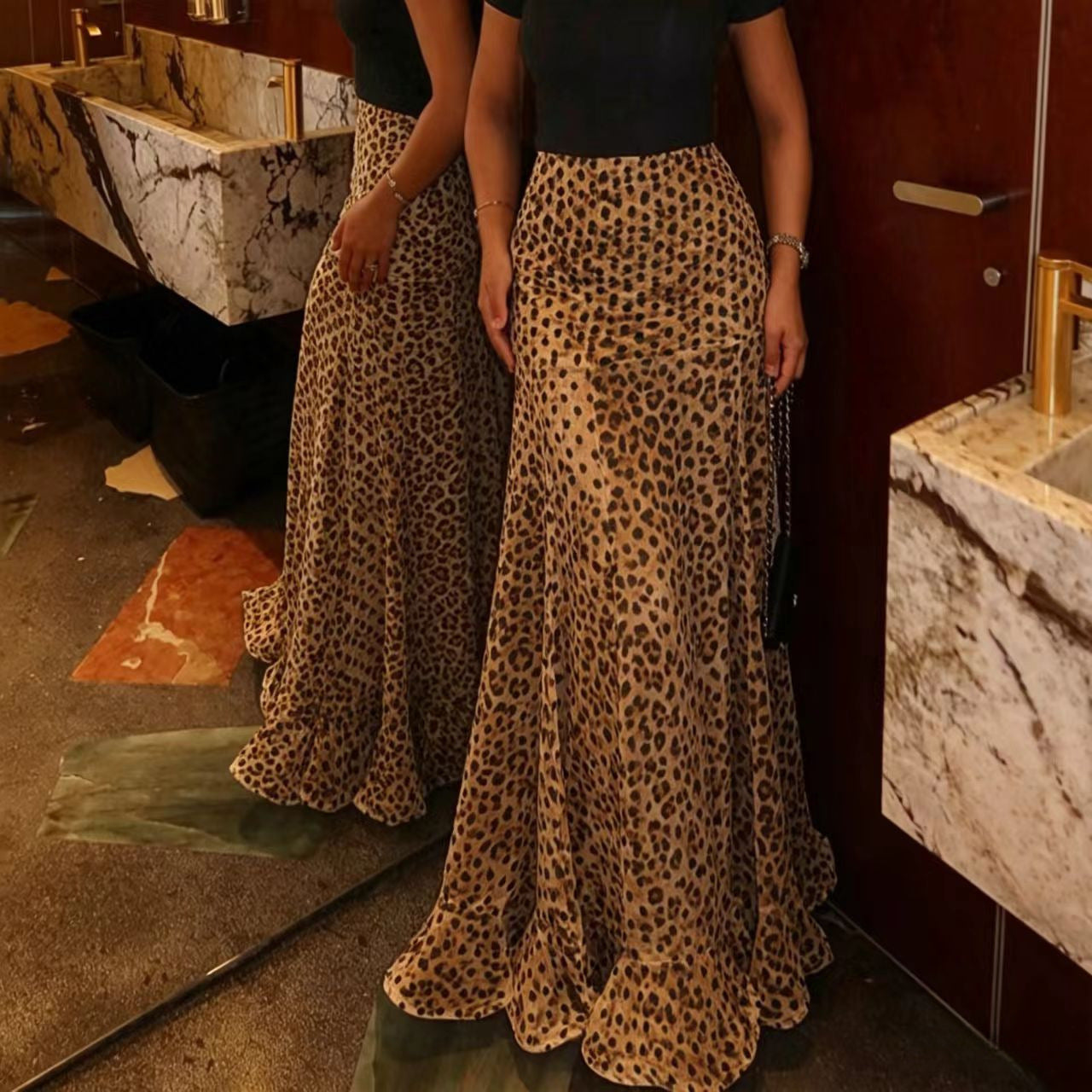 White & Black Polka Dot Floor-length Chiffon Skirt - Buy 2 items and get free shipping！