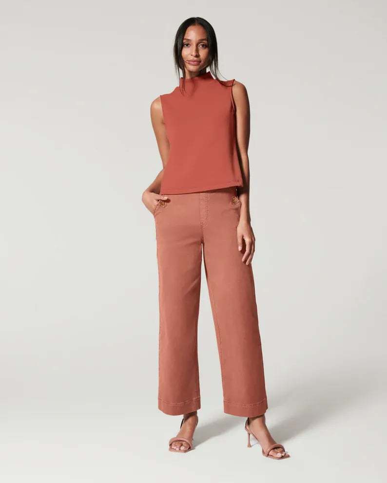 Women stretch twill cropped wide leg pant