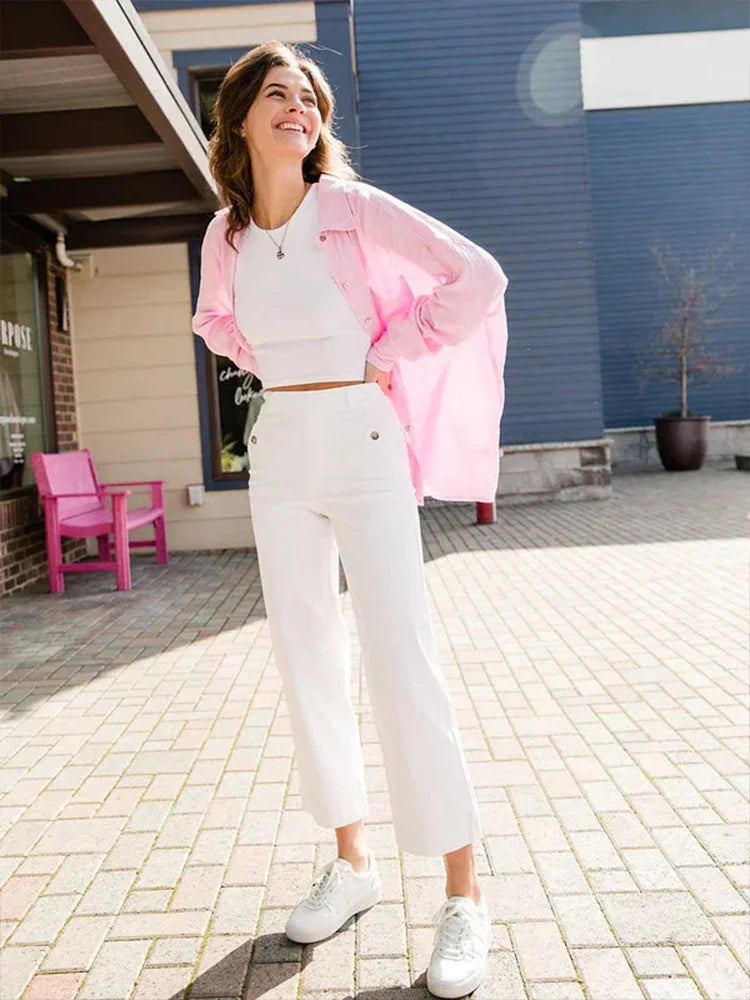 Women Stretch Twill Cropped Wide Leg Pant-(BUY 2 FREE SHIPPING)