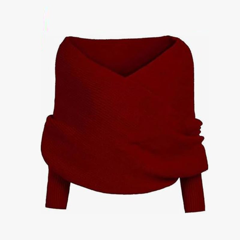 Women's Scarf with Sleeves Knit Wrap Sweater Cozy Crochet Cropped Shawl