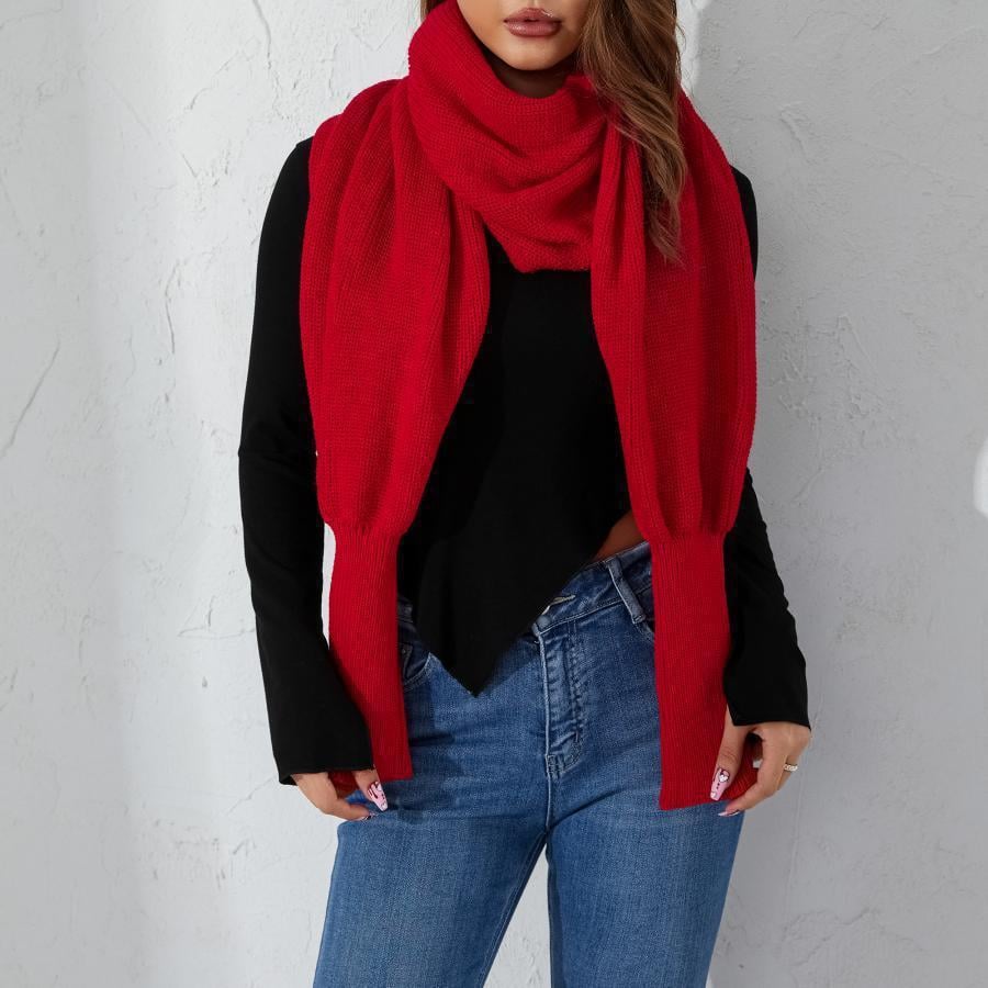 Women's Scarf with Sleeves Knit Wrap Sweater Cozy Crochet Cropped Shawl