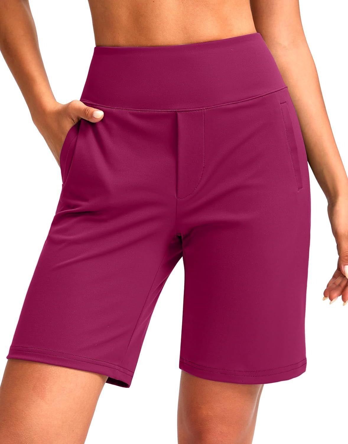 Women's 9-Inch Solid-Color High-Waisted Straight-Leg Shorts