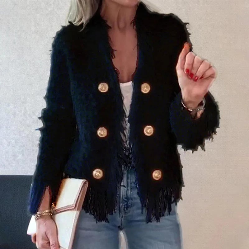 💜Women’s Fashion Button Tassel Short Coat