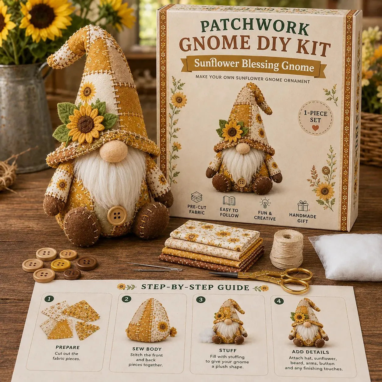 🧵🥇Patchwork-Style Gnome DIY Kit – Create Your Own Adorable Animals