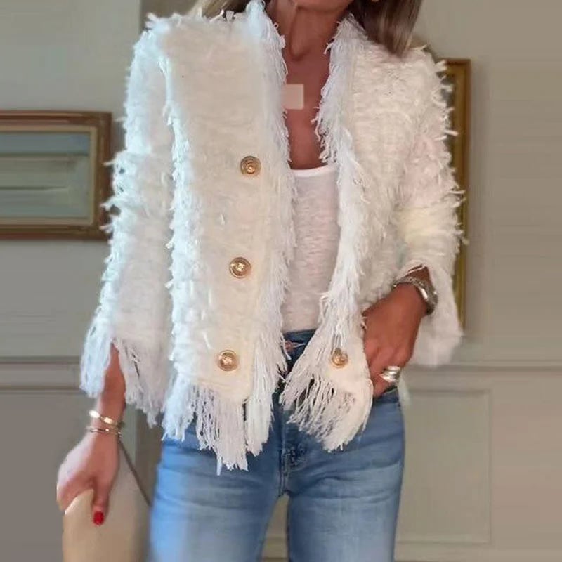 💜Women’s Fashion Button Tassel Short Coat