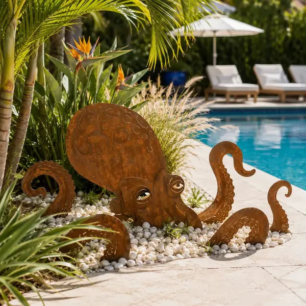 Rust Patina Giant Squid Garden Sculpture