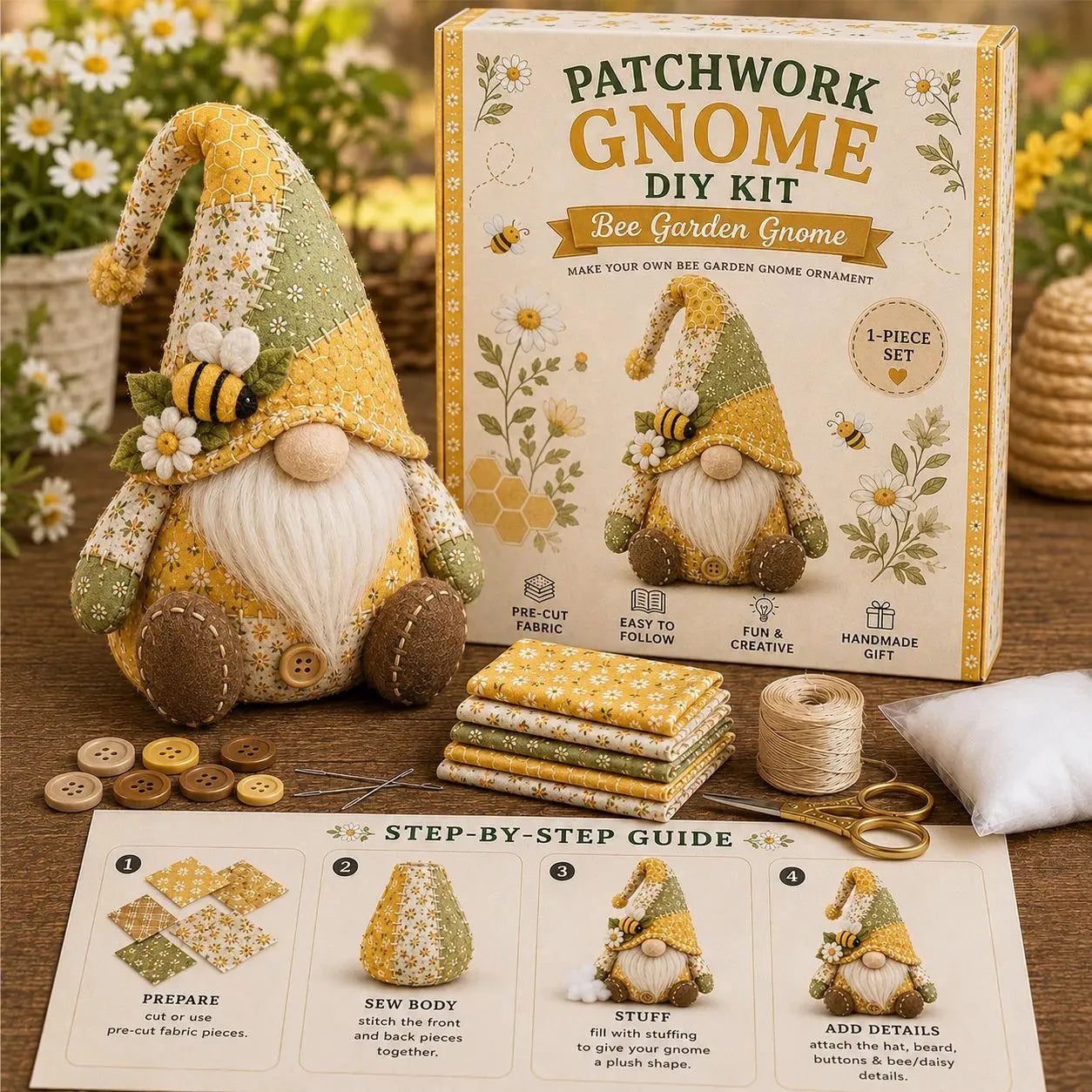 🧵🥇Patchwork-Style Gnome DIY Kit – Create Your Own Adorable Animals