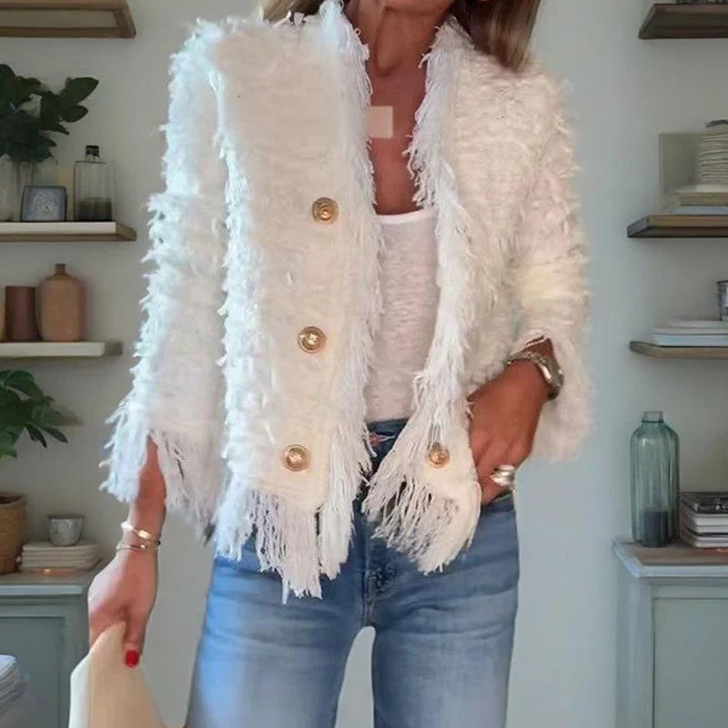 💜Women’s Fashion Button Tassel Short Coat