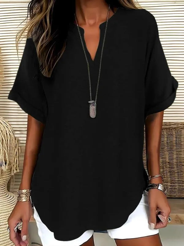 Summer Fashion Choice - Women's Solid Color Short-Sleeve Shirt