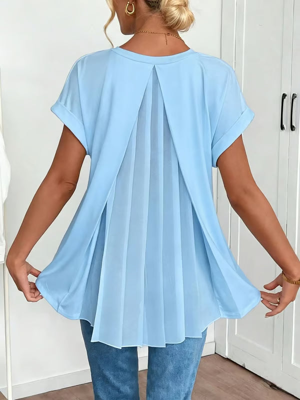 👗⏳Women's Short-Sleeve V-Neck Top with Back Pleats