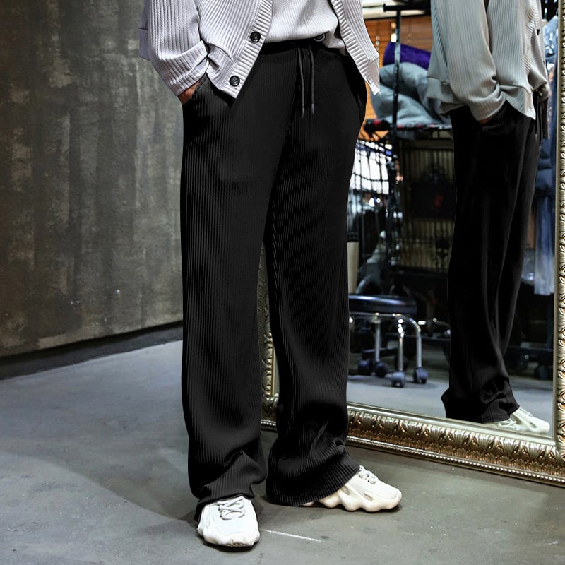 Fashion Men's Drawstring Pants Mid Waist Straight Leg Long Pants
