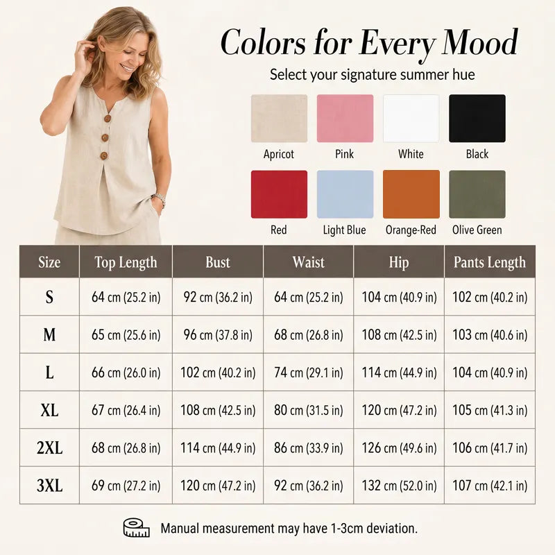 🏆 Best-Seller- Women's 2-Piece Set: V-Neck Button-Front Sleeveless Top & Trousers