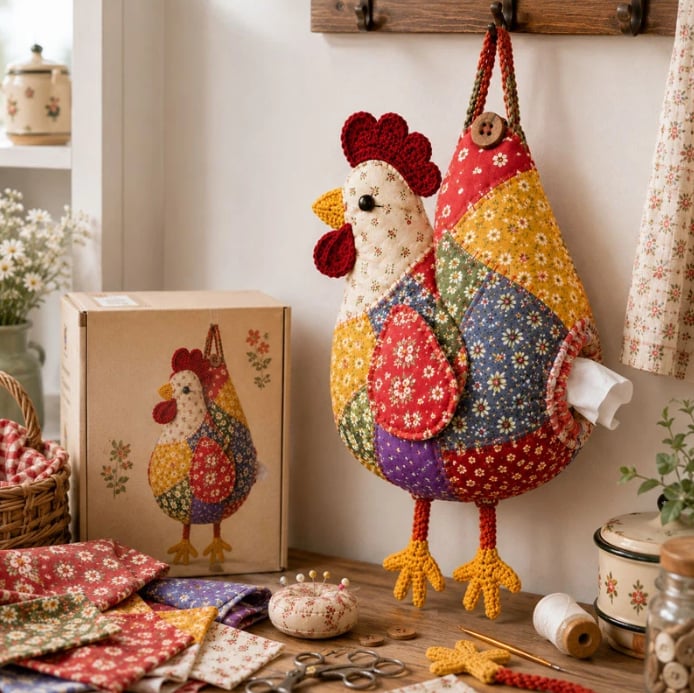 🧵 DIY Patchwork Chicken & Duck Tissue Cover 🐔 — Sew it yourself and hang it up to brighten your home!