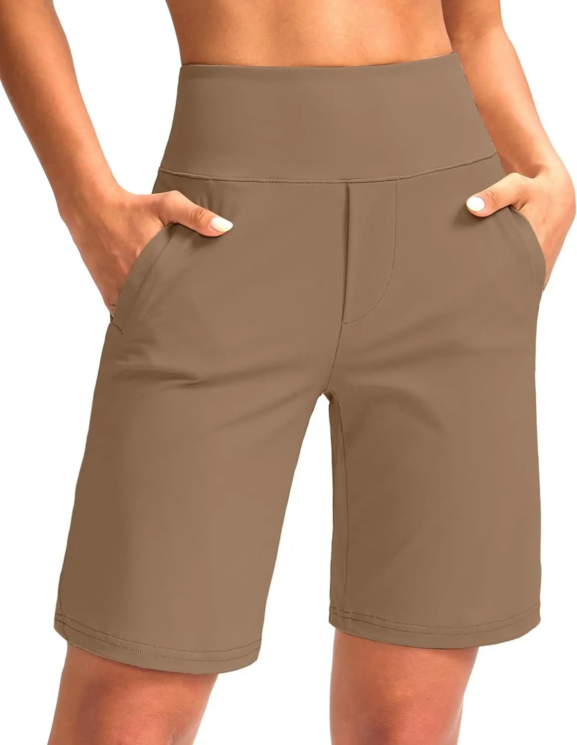Women's 9-Inch Solid-Color High-Waisted Straight-Leg Shorts