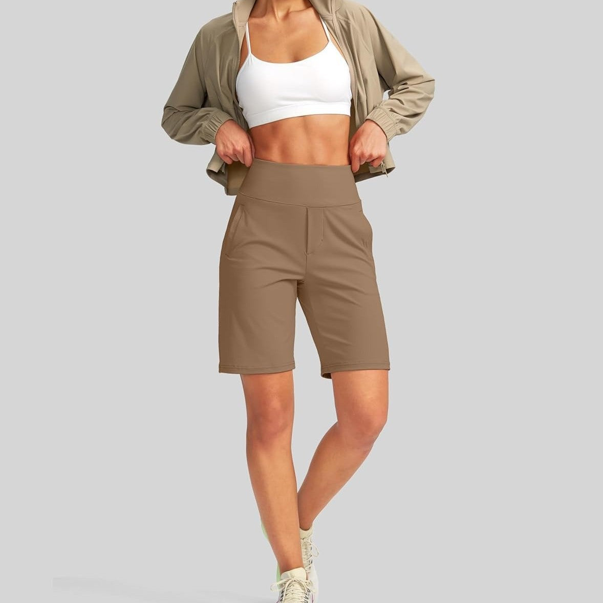 Women's 9-Inch Solid-Color High-Waisted Straight-Leg Shorts