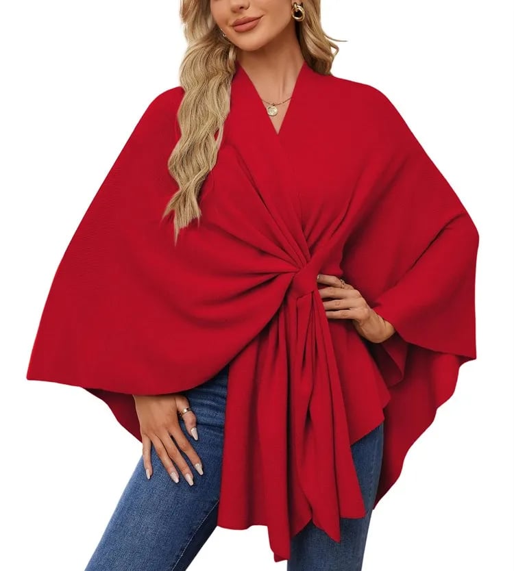 Autumn Women's Elegant Shawl Wraps Soft Open Front Poncho Sweater