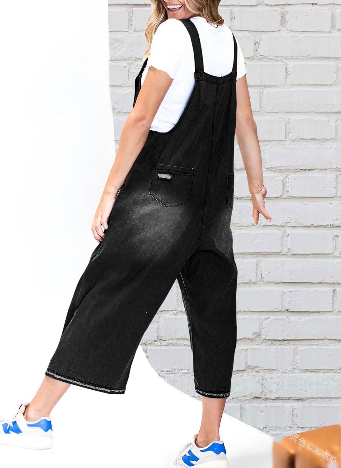 Women's Loose Fit Adjustable Strap Distressed Denim Bib Overalls (BUY 2 FREE SHIPPING)
