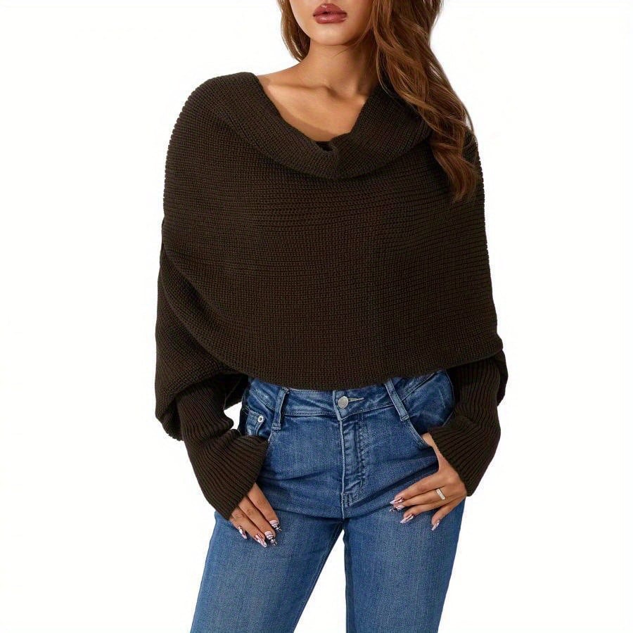 Women's Scarf with Sleeves Knit Wrap Sweater Cozy Crochet Cropped Shawl