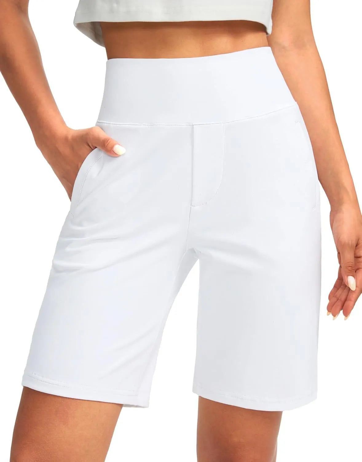 Women's 9-Inch Solid-Color High-Waisted Straight-Leg Shorts