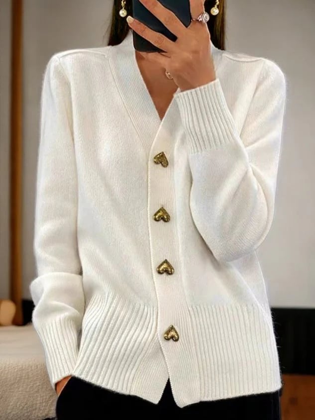Women's Casual Winter Plain Yarn Wool Yarn Buttoned Cardigan