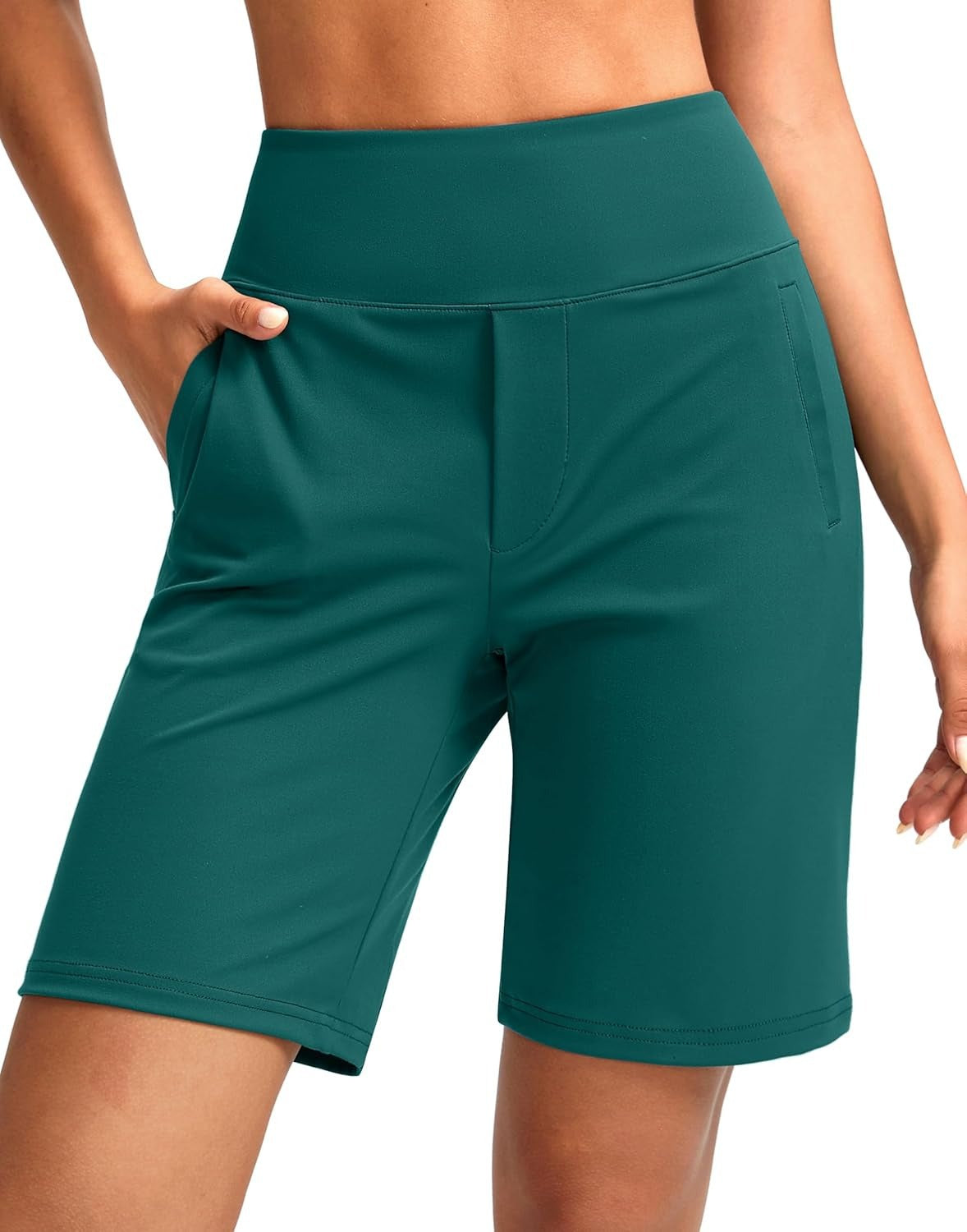 Women's 9-Inch Solid-Color High-Waisted Straight-Leg Shorts