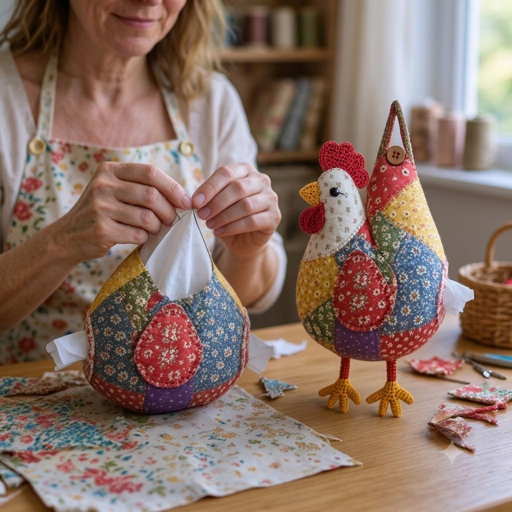 🧵 DIY Patchwork Chicken & Duck Tissue Cover 🐔 — Sew it yourself and hang it up to brighten your home!