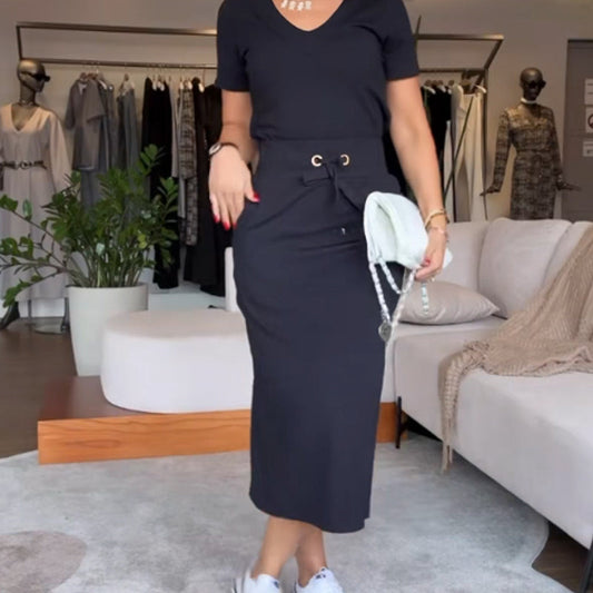 💥Women's V-Neck Top and Skirt Set