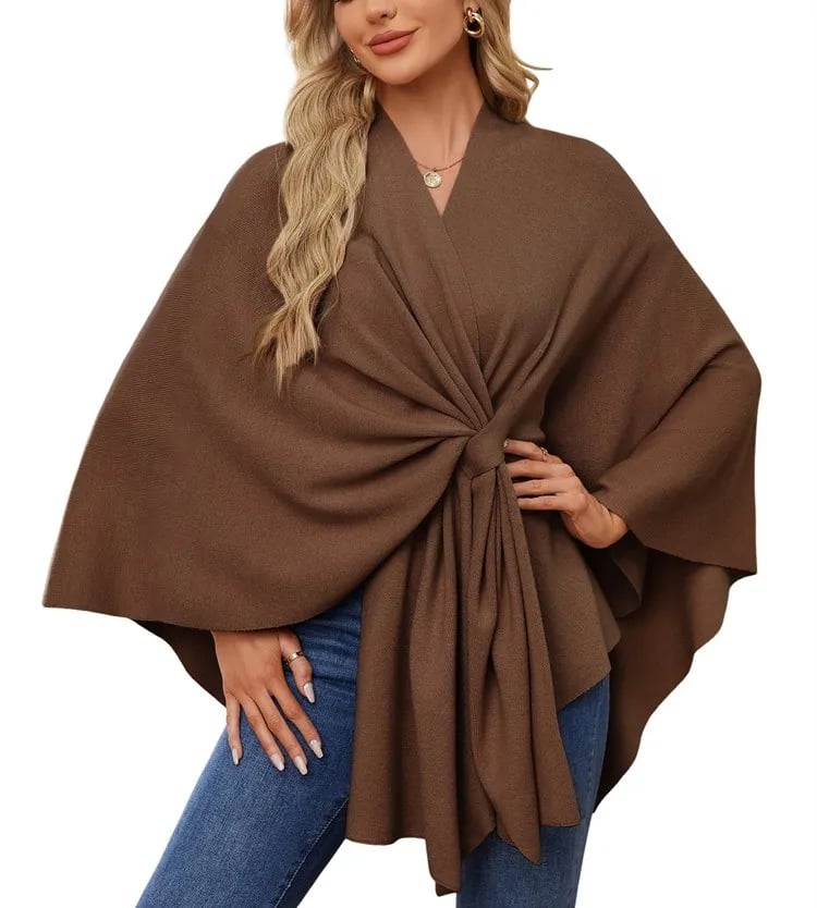 Autumn Women's Elegant Shawl Wraps Soft Open Front Poncho Sweater