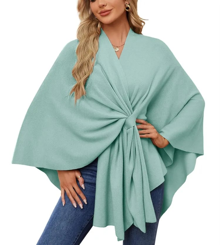 Autumn Women's Elegant Shawl Wraps Soft Open Front Poncho Sweater