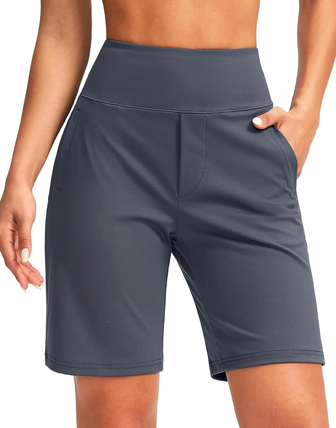 Women's 9-Inch Solid-Color High-Waisted Straight-Leg Shorts