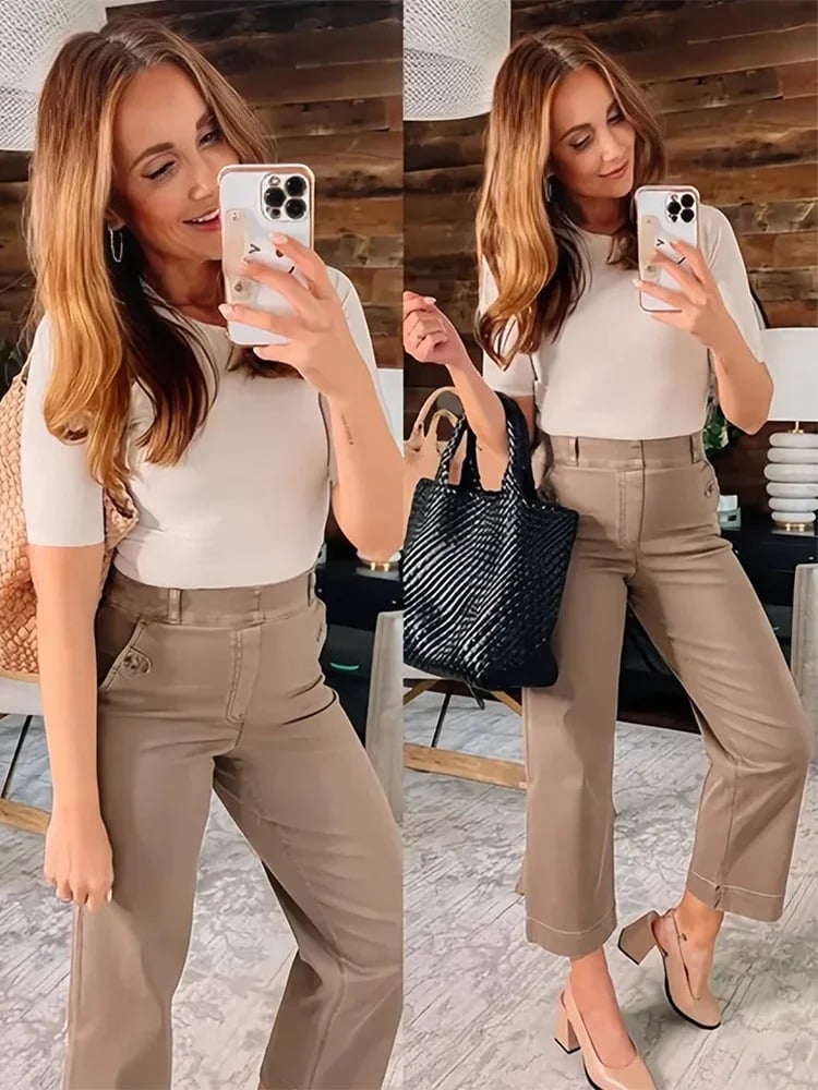 Women Stretch Twill Cropped Wide Leg Pant