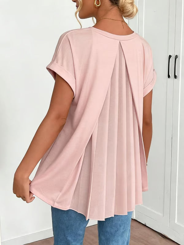 👗⏳Women's Short-Sleeve V-Neck Top with Back Pleats