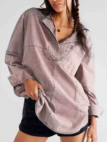 Limited time sale🔥Women's Denim V-Neck Pullover Shirt