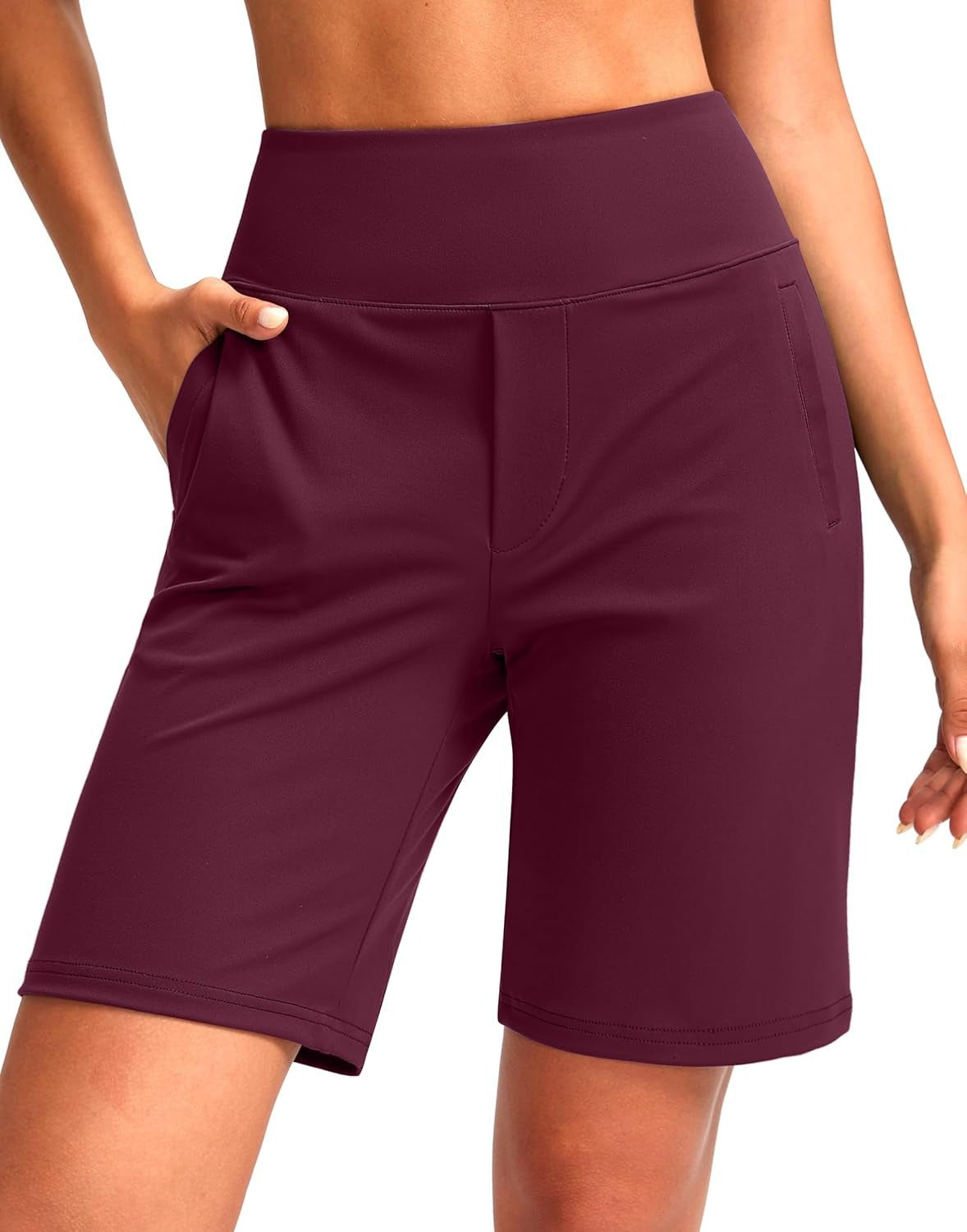 Women's 9-Inch Solid-Color High-Waisted Straight-Leg Shorts