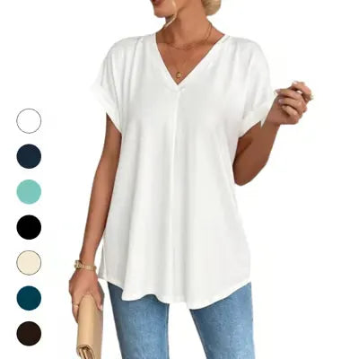 👗⏳Women's Short-Sleeve V-Neck Top with Back Pleats