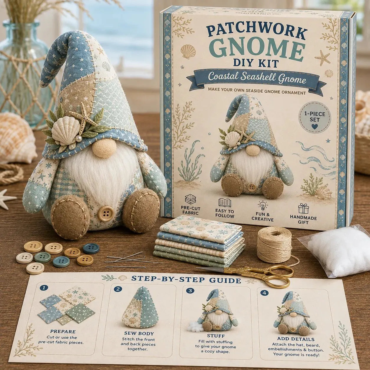 🧵🥇Patchwork-Style Gnome DIY Kit – Create Your Own Adorable Animals